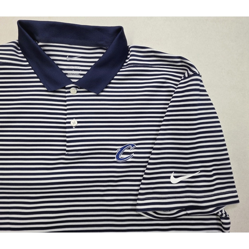 Nike Cleveland Cavalier Cavs Polo Shirt Mens L LIMITED USE Blue White Striped‎